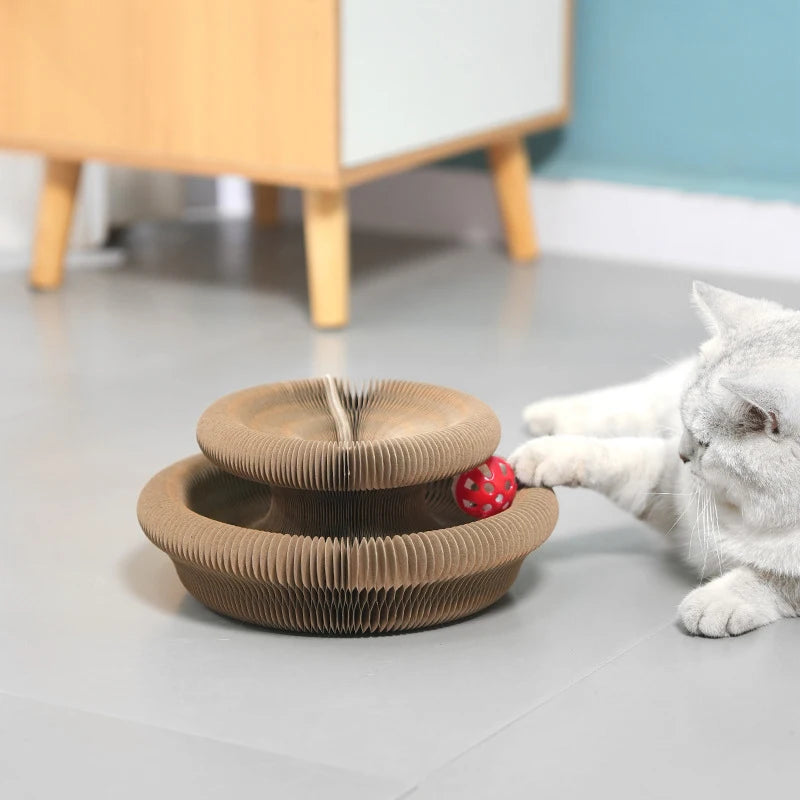 Magic Cat Scratch Organ Board Cat Toy with Ball Cat Grinding Claw Cat Climbing Frame Kitten Round Corrugated Cat Scratching Toy – image 2