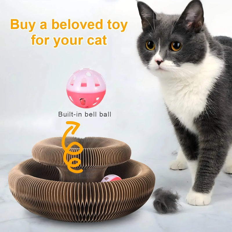 Magic Cat Scratch Organ Board Cat Toy with Ball Cat Grinding Claw Cat Climbing Frame Kitten Round Corrugated Cat Scratching Toy – image 6